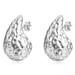 Silver Hammered Teardrop Stud Earrings - Women Jewelry